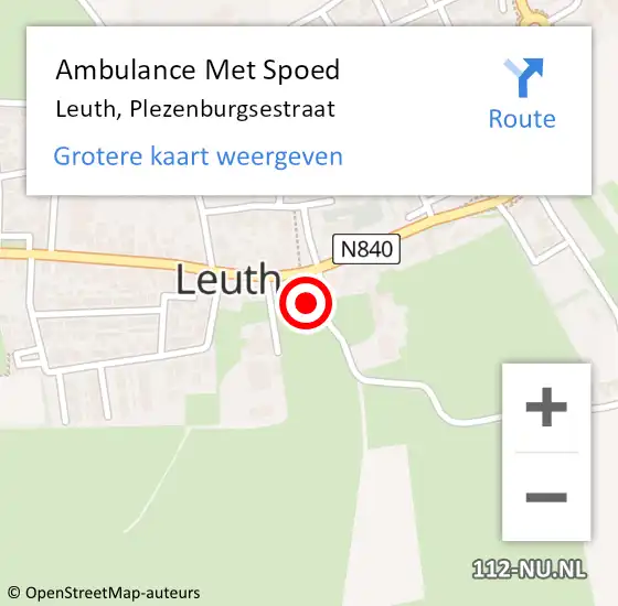 Locatie op kaart van de 112 melding: Ambulance Met Spoed Naar Leuth, Plezenburgsestraat op 20 maart 2018 07:51