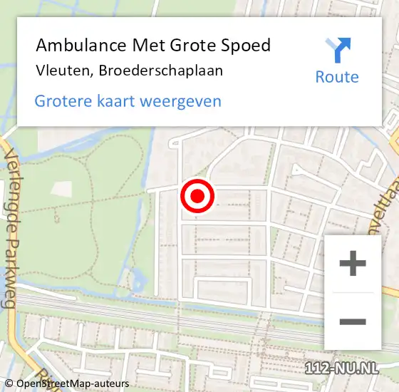 Locatie op kaart van de 112 melding: Ambulance Met Grote Spoed Naar Vleuten, Broederschaplaan op 20 maart 2018 08:16