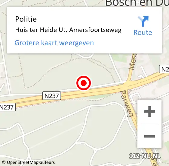 Locatie op kaart van de 112 melding: Politie Bosch en Duin, Amersfoortseweg op 20 maart 2018 08:32