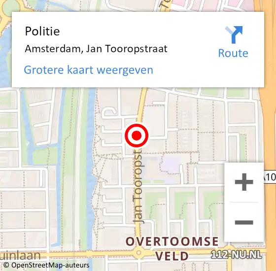 Locatie op kaart van de 112 melding: Politie Amsterdam, Jan Tooropstraat op 20 maart 2018 08:46