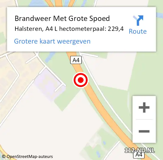 Locatie op kaart van de 112 melding: Brandweer Met Grote Spoed Naar Halsteren, A4 R hectometerpaal: 229,2 op 20 maart 2018 09:12