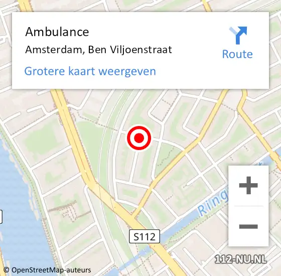 Locatie op kaart van de 112 melding: Ambulance Amsterdam, Ben Viljoenstraat op 20 maart 2018 09:48