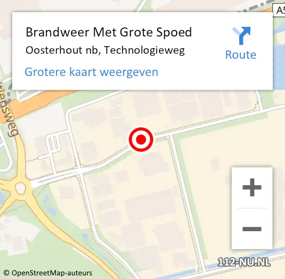 Locatie op kaart van de 112 melding: Brandweer Met Grote Spoed Naar Oosterhout nb, Technologieweg op 20 maart 2018 10:00