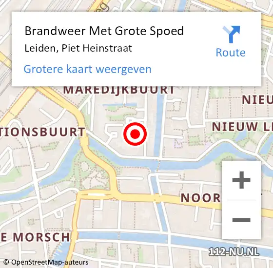 Locatie op kaart van de 112 melding: Brandweer Met Grote Spoed Naar Leiden, Piet Heinstraat op 20 maart 2018 10:08