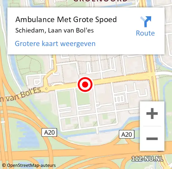 Locatie op kaart van de 112 melding: Ambulance Met Grote Spoed Naar Schiedam, Laan van Bol'es op 20 maart 2018 10:16