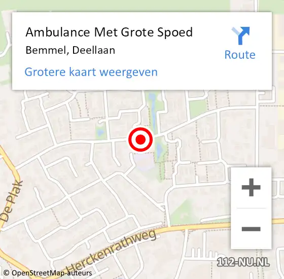 Locatie op kaart van de 112 melding: Ambulance Met Grote Spoed Naar Bemmel, Deellaan op 20 maart 2018 10:30
