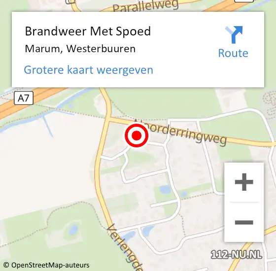 Locatie op kaart van de 112 melding: Brandweer Met Spoed Naar Marum, Westerbuuren op 20 maart 2018 11:28