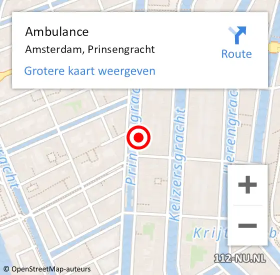 Locatie op kaart van de 112 melding: Ambulance Amsterdam, Prinsengracht op 20 maart 2018 11:57
