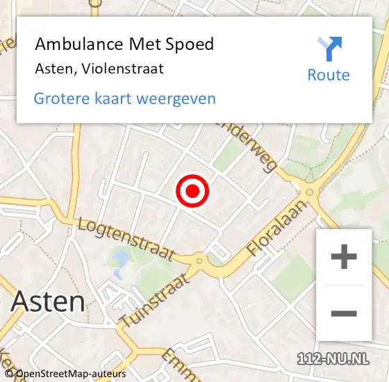 Locatie op kaart van de 112 melding: Ambulance Met Spoed Naar Asten, Violenstraat op 20 maart 2018 15:18