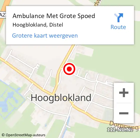 Locatie op kaart van de 112 melding: Ambulance Met Grote Spoed Naar Hoogblokland, Distel op 20 maart 2018 15:30