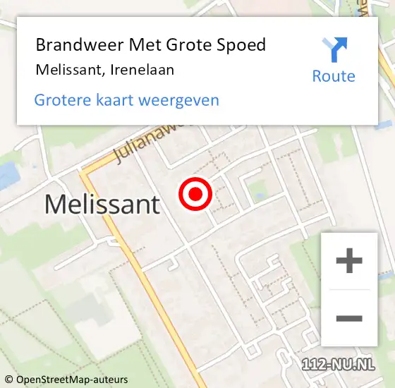 Locatie op kaart van de 112 melding: Brandweer Met Grote Spoed Naar Melissant, Irenelaan op 20 maart 2018 15:50