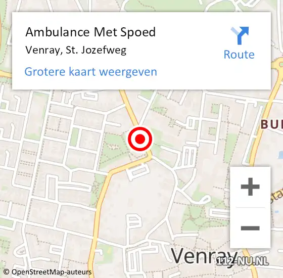 Locatie op kaart van de 112 melding: Ambulance Met Spoed Naar Venray, St. Jozefweg op 20 maart 2018 16:06