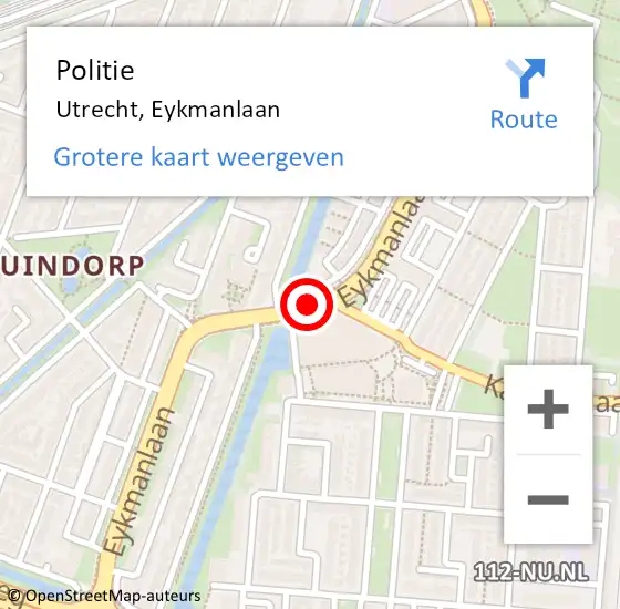 Locatie op kaart van de 112 melding: Politie Utrecht, Eykmanlaan op 20 maart 2018 16:20