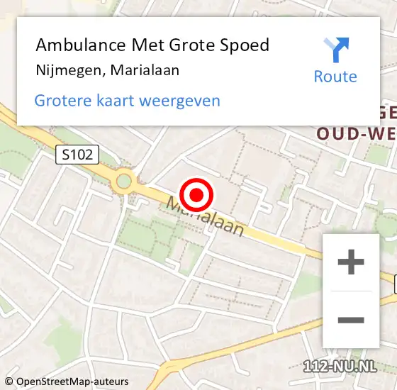 Locatie op kaart van de 112 melding: Ambulance Met Grote Spoed Naar Nijmegen, Marialaan op 20 maart 2018 16:42