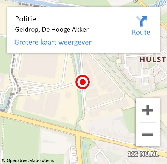 Locatie op kaart van de 112 melding: Politie Geldrop, De Hooge Akker op 20 maart 2018 17:08