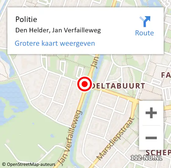 Locatie op kaart van de 112 melding: Politie Den Helder, Jan Verfailleweg op 20 maart 2018 17:22