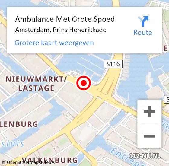 Locatie op kaart van de 112 melding: Ambulance Met Grote Spoed Naar Amsterdam, Prins Hendrikkade op 20 maart 2018 17:25