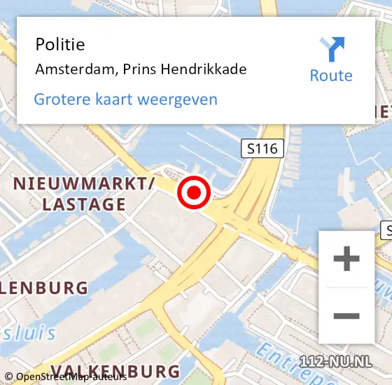 Locatie op kaart van de 112 melding: Politie Amsterdam, Prins Hendrikkade op 20 maart 2018 17:38