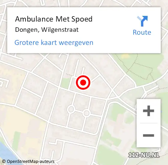 Locatie op kaart van de 112 melding: Ambulance Met Spoed Naar Dongen, Wilgenstraat op 20 maart 2018 17:49