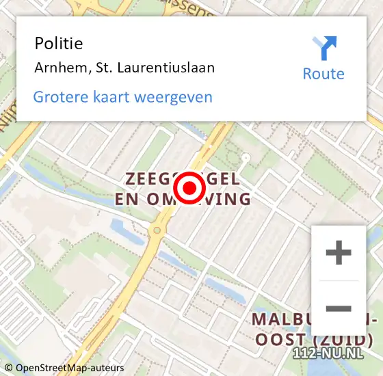 Locatie op kaart van de 112 melding: Politie Arnhem, St. Laurentiuslaan op 20 maart 2018 18:04