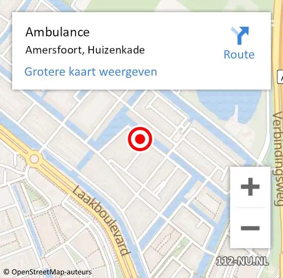 Locatie op kaart van de 112 melding: Ambulance Amersfoort, Huizenkade op 20 maart 2018 18:12