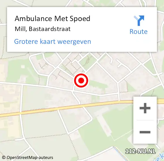 Locatie op kaart van de 112 melding: Ambulance Met Spoed Naar Mill, Bastaardstraat op 20 maart 2018 18:27