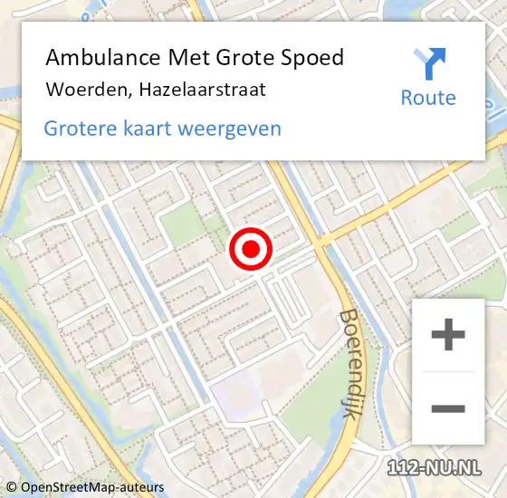 Locatie op kaart van de 112 melding: Ambulance Met Grote Spoed Naar Woerden, Hazelaarstraat op 20 maart 2018 19:18