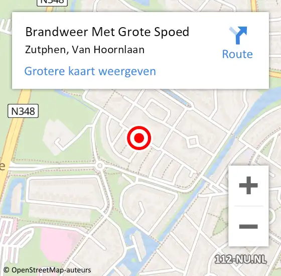 Locatie op kaart van de 112 melding: Brandweer Met Grote Spoed Naar Zutphen, Van Hoornlaan op 20 maart 2018 20:13