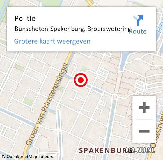 Locatie op kaart van de 112 melding: Politie Bunschoten-Spakenburg, Broerswetering op 20 maart 2018 20:50