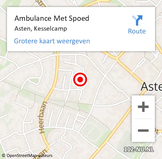 Locatie op kaart van de 112 melding: Ambulance Met Spoed Naar Asten, Kesselcamp op 20 maart 2018 21:05