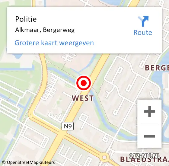 Locatie op kaart van de 112 melding: Politie Alkmaar, Bergerweg op 20 maart 2018 21:40