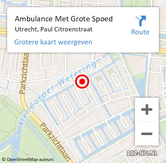 Locatie op kaart van de 112 melding: Ambulance Met Grote Spoed Naar Utrecht, Paul Citroenstraat op 21 maart 2018 03:09