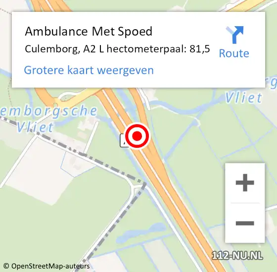 Locatie op kaart van de 112 melding: Ambulance Met Spoed Naar Culemborg, A2 hectometerpaal: 56 op 21 maart 2018 04:08