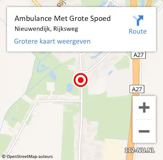 Locatie op kaart van de 112 melding: Ambulance Met Grote Spoed Naar Nieuwendijk, Rijksweg op 21 maart 2018 04:45