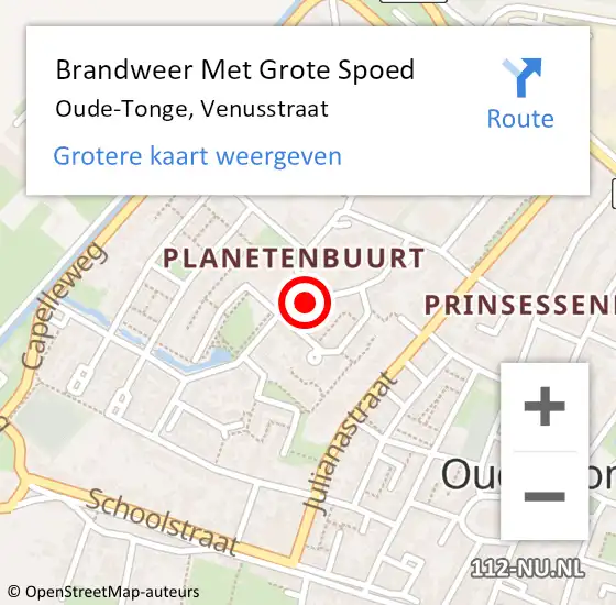 Locatie op kaart van de 112 melding: Brandweer Met Grote Spoed Naar Oude-Tonge, Venusstraat op 21 maart 2018 06:07