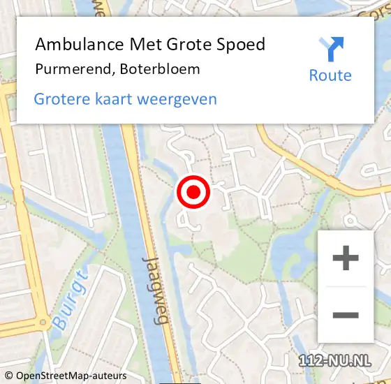 Locatie op kaart van de 112 melding: Ambulance Met Grote Spoed Naar Purmerend, Boterbloem op 21 maart 2018 07:00