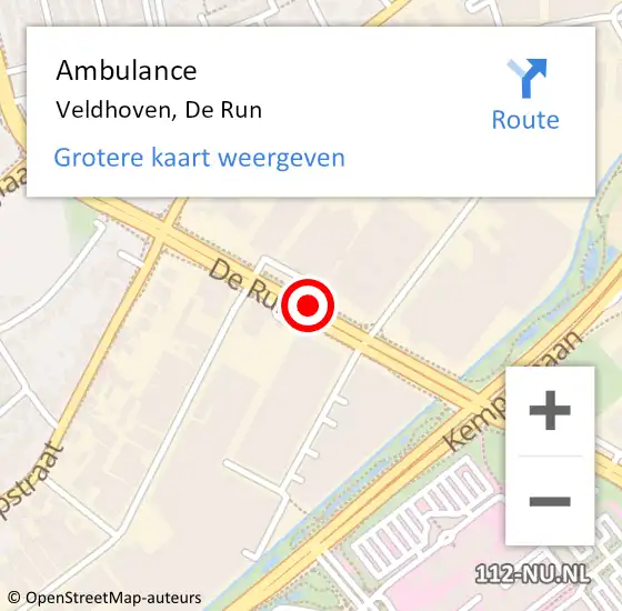 Locatie op kaart van de 112 melding: Ambulance Veldhoven, De Run op 21 maart 2018 07:04