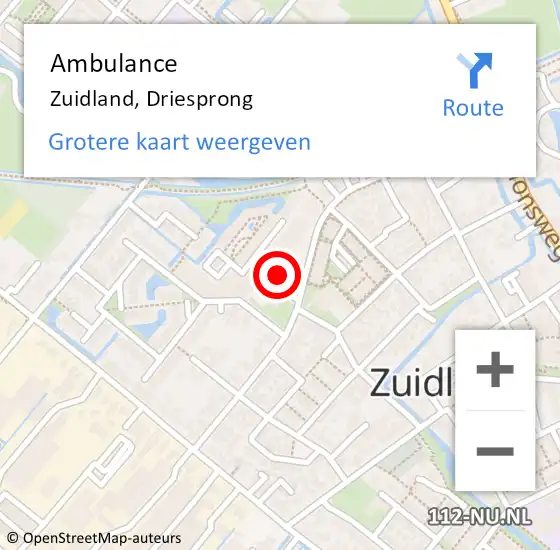 Locatie op kaart van de 112 melding: Ambulance Zuidland, Driesprong op 21 maart 2018 07:12