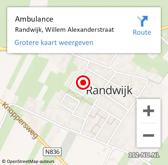 Locatie op kaart van de 112 melding: Ambulance Randwijk, Willem Alexanderstraat op 21 maart 2018 08:06