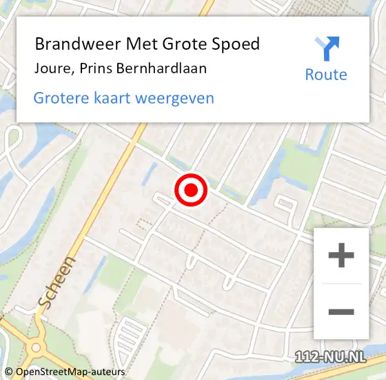 Locatie op kaart van de 112 melding: Brandweer Met Grote Spoed Naar Joure, Prins Bernhardlaan op 21 maart 2018 08:44