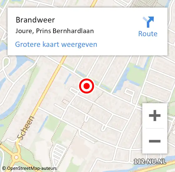 Locatie op kaart van de 112 melding: Brandweer Joure, Prins Bernhardlaan op 21 maart 2018 08:54