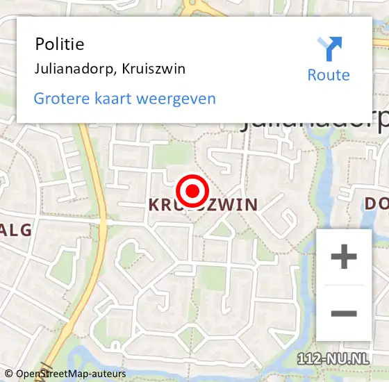 Locatie op kaart van de 112 melding: Politie Julianadorp, Kruiszwin op 21 maart 2018 09:04