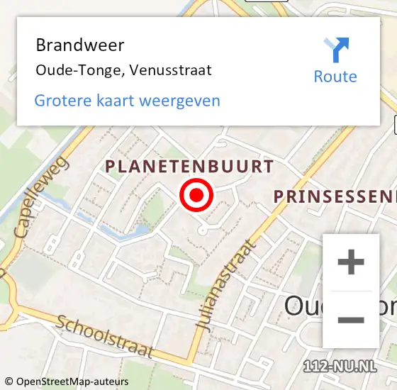 Locatie op kaart van de 112 melding: Brandweer Oude-Tonge, Venusstraat op 21 maart 2018 09:20