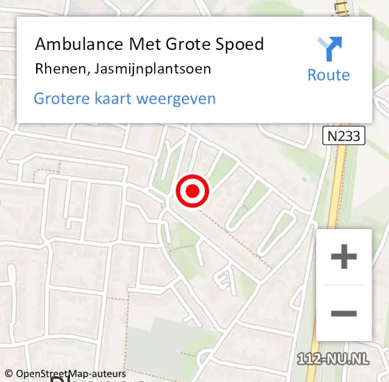 Locatie op kaart van de 112 melding: Ambulance Met Grote Spoed Naar Rhenen, Jasmijnplantsoen op 19 februari 2014 18:33