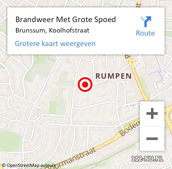 Locatie op kaart van de 112 melding: Brandweer Met Grote Spoed Naar Brunssum, Koolhofstraat op 21 maart 2018 09:44