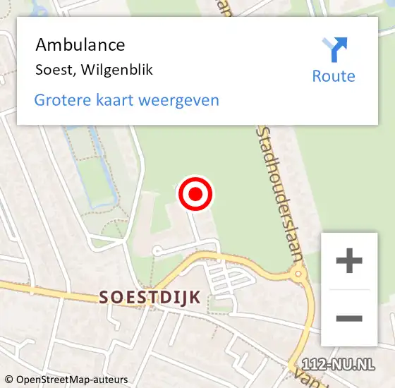 Locatie op kaart van de 112 melding: Ambulance Soest, Wilgenblik op 21 maart 2018 09:51