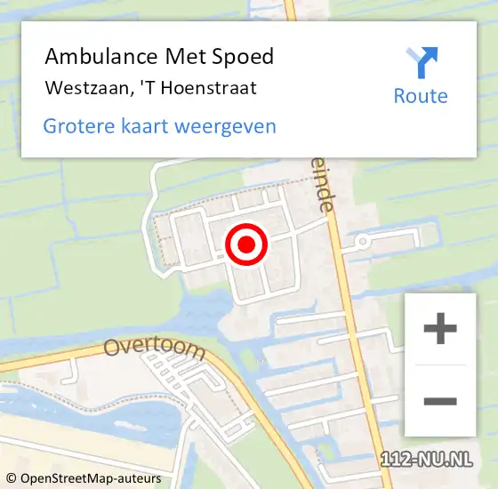 Locatie op kaart van de 112 melding: Ambulance Met Spoed Naar Westzaan, 't Hoenstraat op 21 maart 2018 10:58