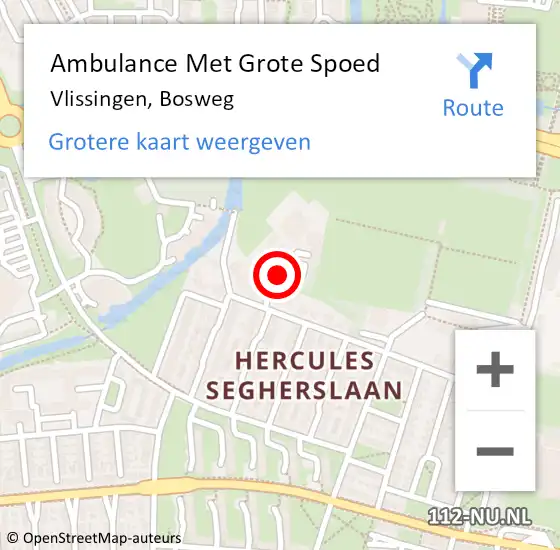 Locatie op kaart van de 112 melding: Ambulance Met Grote Spoed Naar Vlissingen, Bosweg op 21 maart 2018 11:20