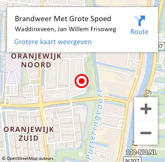 Locatie op kaart van de 112 melding: Brandweer Met Grote Spoed Naar Waddinxveen, Jan Willem Frisoweg op 19 februari 2014 18:44