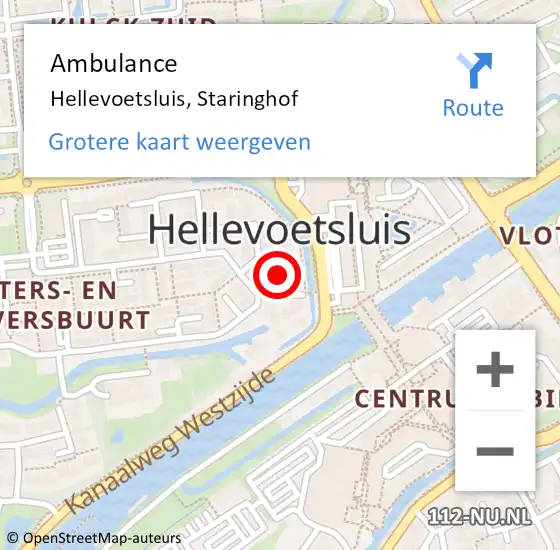Locatie op kaart van de 112 melding: Ambulance Hellevoetsluis, Staringhof op 21 maart 2018 13:19